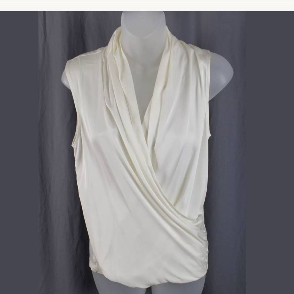 Theory ivory silk wrap top small